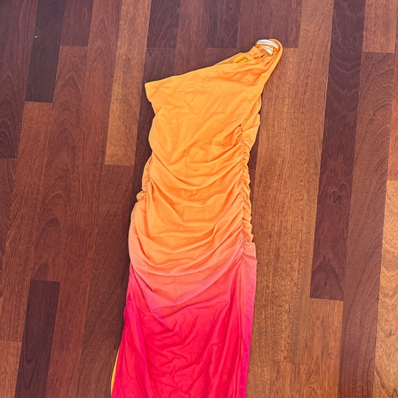 SHEIN One-Shoulder Orange Red Ombre Dress - Picture 8 of 8